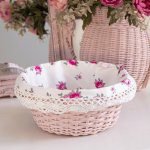 Cottage Round Wicker Basket, Pale Pink