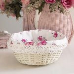 Cottage Round Wicker Basket, Antique White