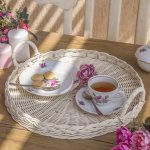 Round Wicker Tray, Antique White