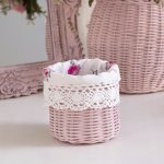 Mini Tube Wicker Basket, Pale Pink