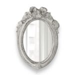 Pretty Shabby Wall Mirror Oval Ribbon, Antique White