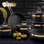 طقم حلل جرانيت أنتراسيت/دهبي ١٠ قطع