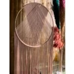 Macramé Pattern Metal Ring Wall Hanging, Pink, 130x45cm