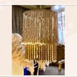 Fabric Ceiling Macramé Chandelier, Beige, 40×55cm