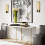 Steel Console Gold With Marble Top, 180x90cm