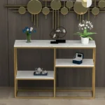 Gold & White Marble Shelf Console Table, 120x90cm