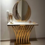 Console Table, White and Gold, 120x90x45cm