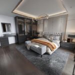 Glamorous Oak Bed, Silver, 210x120x130cm.