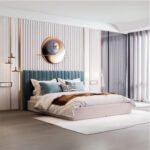 Modern Tufted Bed, Turquoise, 210x120x120cm.