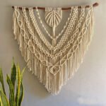 معلقة حائط مكرمية نصف دائرية، أبيض، ٤٠×٧٠ سم