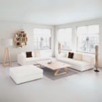 Sofa Set, White, 2-Seater: 90x90cm, Puff Height: 45cm.