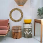 Nutural wood mirror, Brown, 70x70cm.