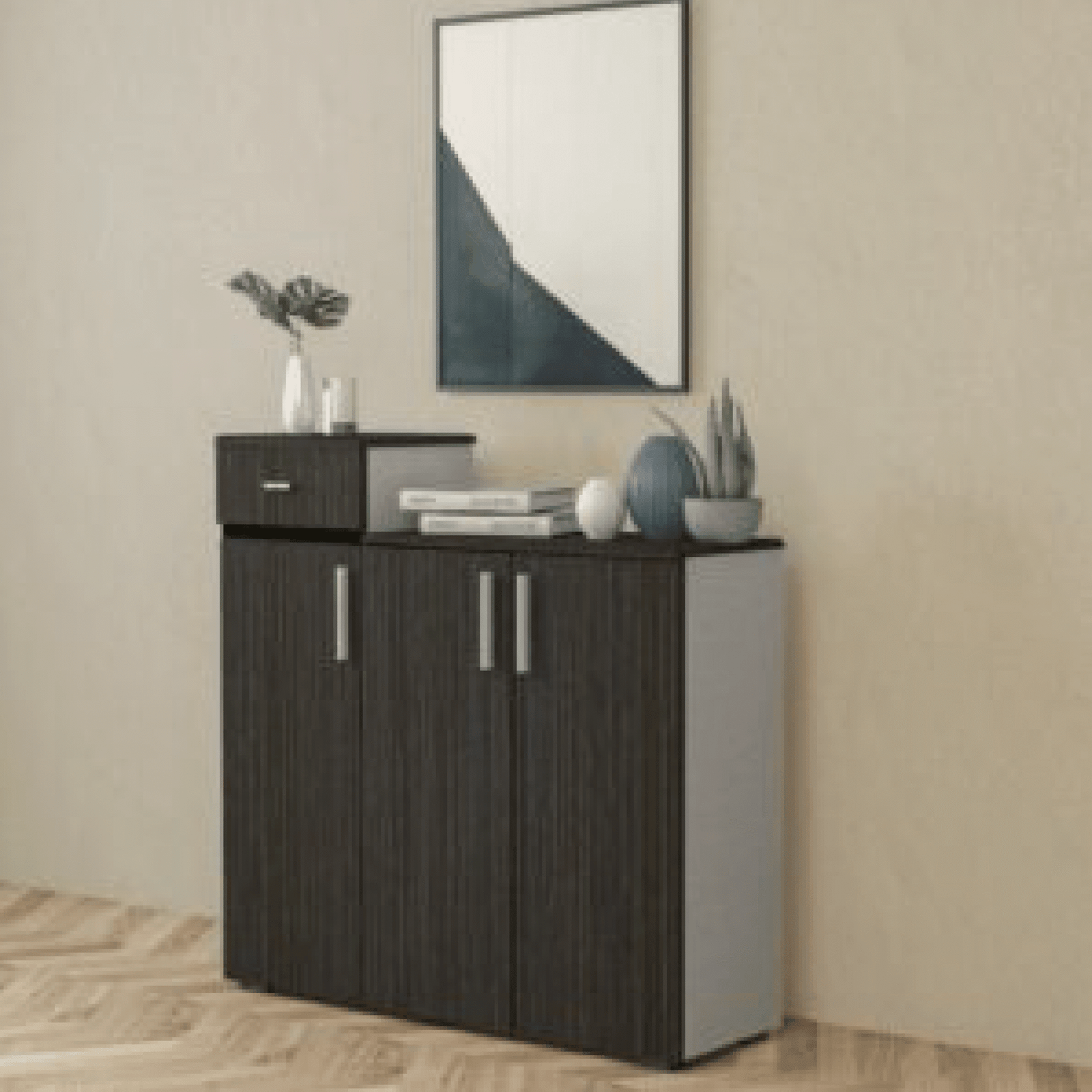 catia-05 LWIS Shoe Cabinet, Dark Brown, 120x35x100cm. - Image 1