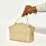 Jute Tissue Box Cover, Beige, 19x12x10cm.