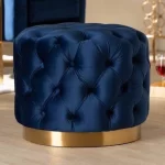 Blue Velvet Fabric Tufted Ottoman