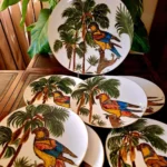 Parrot Cake Set, white, Cake platter-32x30cm, Dessert plates-22x22cm