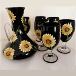 Sunflower Juice Set, Black, Jug-54x23cm, Cups-7x16cm