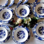 Blue Floral Dinner Set, white, Dinner plate-26x26cm, Deep plate-20x20cm, Dessert plate-20x20cm