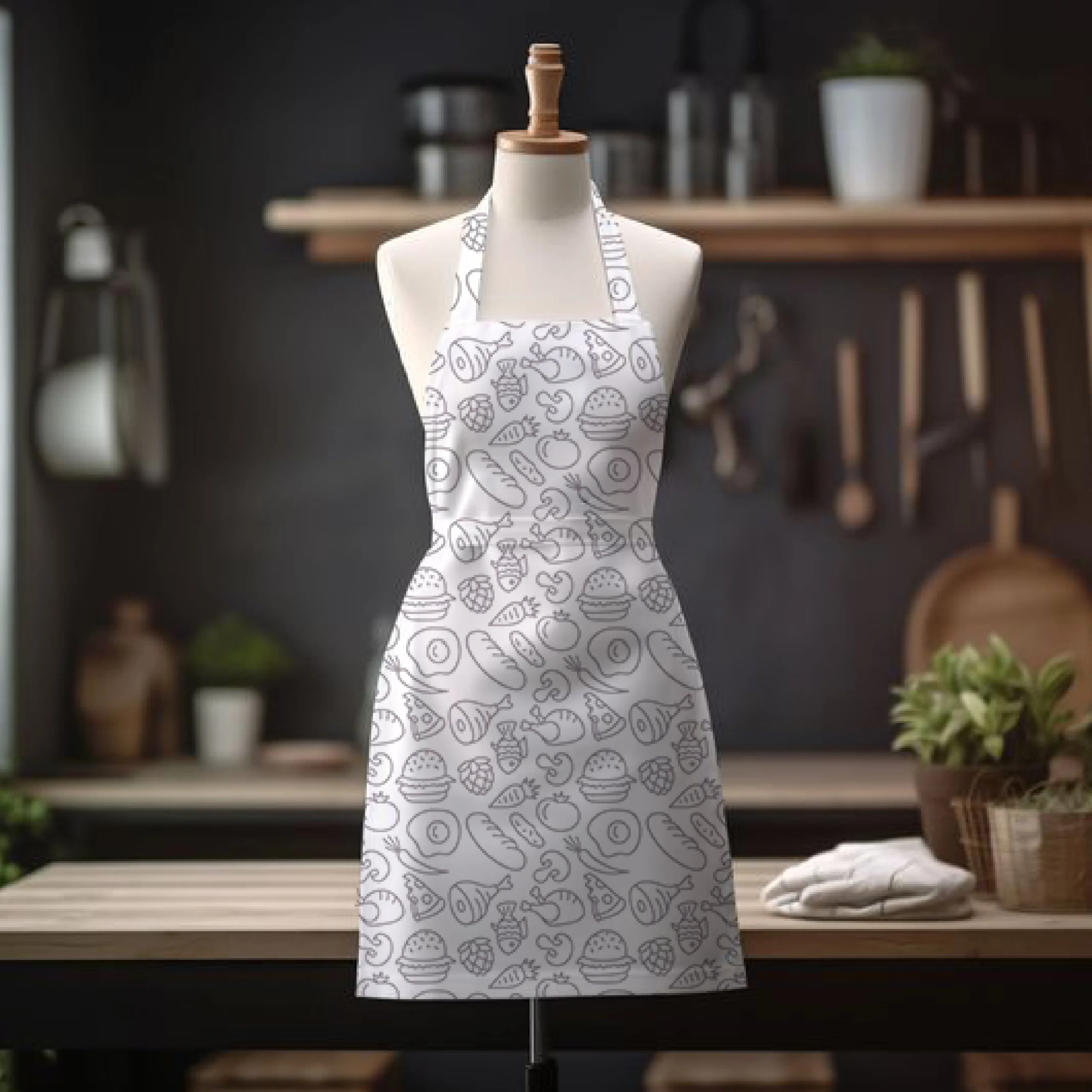 r-11 مريلة مطبخ إسنشيالز رمادي، أبيض في رمادي، ٧٠×٩٠×٧٠ سم - الصورة 1