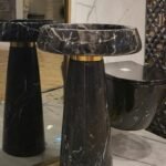 Barracini Marble Freestanding Sink with Gold Stainless Steel Ring