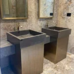 Linea Designer Bathroom Sink - Gold Plated Stand with Grey Marble