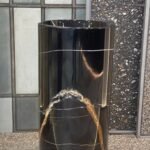 Pippen Carrara Marble Freestanding Sink with Brushed Gold Ring Base